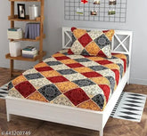 Multicolor checked cotton single bedsheet set, ideal for summer, includes one pillow cover, lowest price, divinehome product on display
