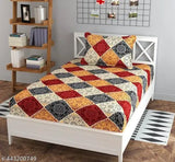 Multicolor checked cotton single bedsheet set, ideal for summer, includes one pillow cover, lowest price, divinehome product on display
