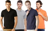 Multicolor men's cotton blend half sleeve polo t-shirt pack of 4, featuring solid patterns. Perfect addition to any casual outfit, made in India