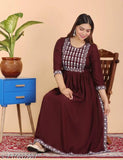 Rayon embroidered Naira cut kurti with three-quarter sleeves, ideal for party and wedding wear in India