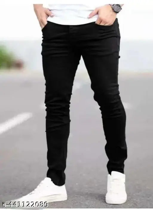 Black polycotton jeans by Al Yusra Jeans for men - Solid, comfortable, and stylish design from trusted brand, size 28 (w: 28in, l: 40in, h: 30in), India origin