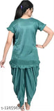 Green satin women's Patiala dhoti kurta sleepwear set for all-night comfort