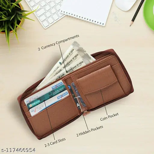 Faux leather fashion wallet, modern design, 2 compartments, perfect for men's essentials, made in India