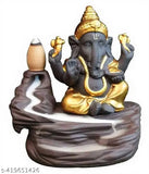 Gold Ganesha Backflow Incense Holder, 31 cones included, Indian-made Dhoop Batti stand for temple or car dashboard