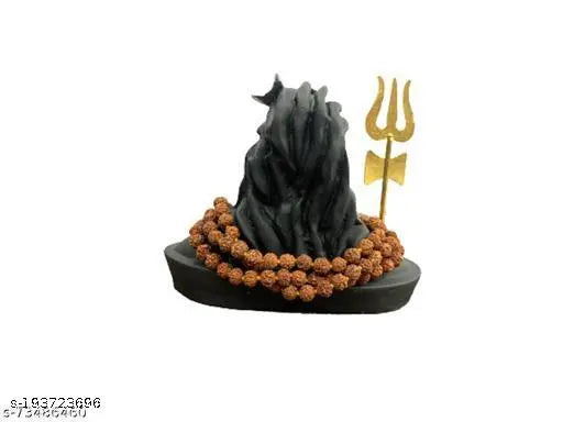 Black poly resin Adiyogi Shiva statue with Trishul and Rudraksha Mala, ideal for home or office decor and car dashboard pooja