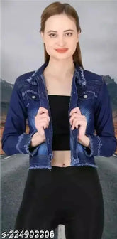 Denim women's winter bomber jacket, solid pattern, suitable for casual wear (L: 38in bust, 21in length; XL: 40in bust, 21in length)