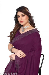 Georgette saree with dupion silk running blouse, solid pattern in free size (length: 5.5m, blouse length: 0.8m), Indian origin