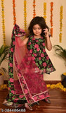 Black and Pink Printed Cotton Kurti Sharara Set with Dupatta for Kids - Breathable, flared sharara bottoms, round neckline or keyhole design, matching dupatta, suitable for festive occasions, fits sizes 2-3 to 9-10 years