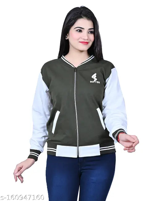 Colorblocked fleece women's regular jacket, long sleeves, size S (36in bust, 25in length)