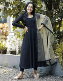 Stylist Georgette gown, solid net, long sleeves, full-length, Indian crepe lining, 2mtr net dupatta
