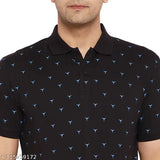 Black cotton blend Wild West polo collar half-sleeve t-shirt for men, printed design on front