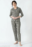 Mysaa women's printed net polyester nightshirt & pyjama set with three-quarter sleeves, made in India