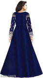 Blue silk embroidered gown with net dupatta, Indian bridal wear