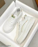 Stylish gold synthetic sneakers for girls, lightweight upper with PVC sole, lace-up fastening, breathable netting. Indian-made casual footwear for active, comfortable wear