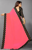 Solid Fashion Georgette crepe Georgette saree, Indian handcrafted jacquard blouse with striped pattern and lace border