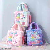 Multicolor plush Unicorn sling bag for kids, stylish soft fur design, perfect gift for girls, high-quality fabric, adjustable shoulder strap, suitable for school, travel, parties, and everyday use