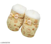 Cozy soft fleece and fur winter shoes for babies (0-18 months), attractive design, easy to wear, India origin