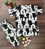 Black printed polycotton women's nightsuit set by Zehra Hassan Enterprise, pack of 2