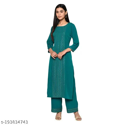 Crepe Printed Net Women's Kurta Set with Palazzos (XL), Indian traditional wear