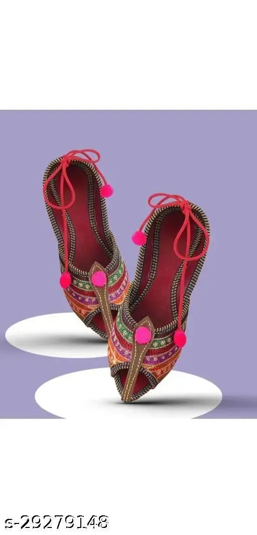 Embellished canvas juttis and mojaris for women, PVC soles, closed back net detail, available in multiple sizes from IND-4 to IND-9 (Made in India)