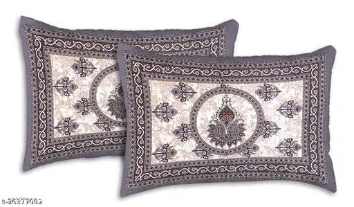 Sanganeri cotton double bed queen size 90x100, vibrant print with 2 pillow covers, Indian-made decorative bedsheet