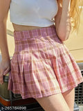 Checkered cotton mini skirt for women, stylish high waist pleated skater tennis skirt on display