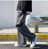 Men's classic solid color straight jeans, cotton, navy blue, on hanger