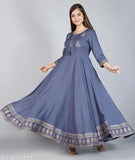 Rayon embroidered Anarkali kurta for women, three-quarter sleeves, Indian ethnic wear. Stunning embroidery on rayon fabric for fashionable and comfortable day-wear