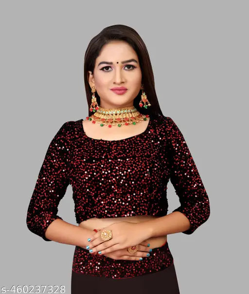 Black georgette sequin saree, elegant Indian traditional wear with embellished velvet blouse
