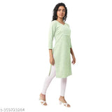 Green wool Chikankari three-quarter sleeve Kurta for women, handcrafted in India