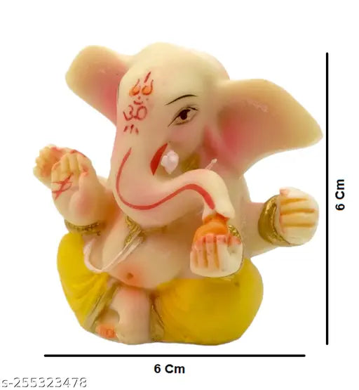 White ABS mini Ganesh statue (6cm), perfect for car dashboards, handcrafted poly marble, Hindu God of Success idol