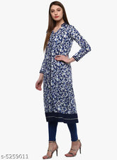 Cotton abstract printed high-slit kurti, long sleeves, vibrant Indian design
