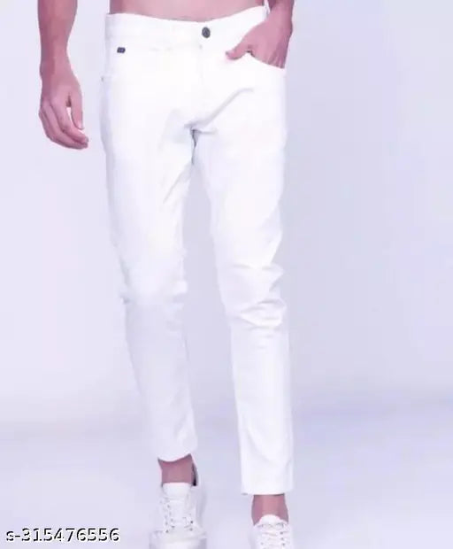 Plain white cotton-blend jeans for men, SDJH1O - Solid net quantity 1, sizes 28, 30, 32