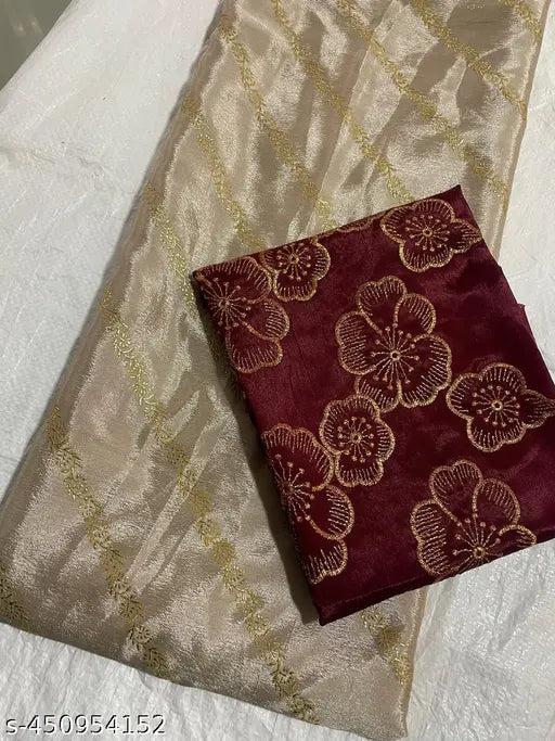 Indian chiffon saree with zari woven and embroidered net blouse, free size, 5.5m length