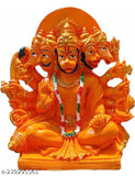 Orange Marble Hanuman Idol, Panchmukhi Pawanputra Bajrangwali Statue, 15 cm Height, Multi-colored gift showpiece