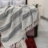 Beige striped 100% cotton sofa throw, perfect for work from home comfort or as a travel companion. Multipurpose, easy to carry and lightweight