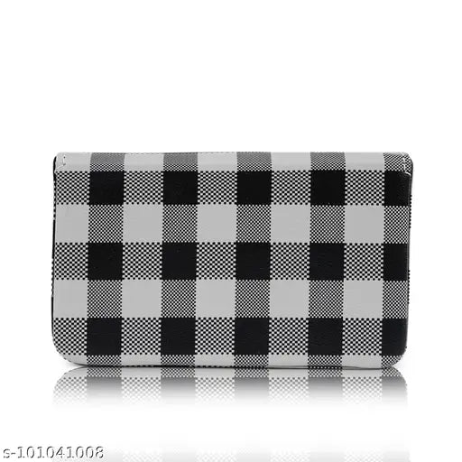 Faux leather checkered card holder, free size with 1 compartment for business and ID cards, stylish accessory for everyday use