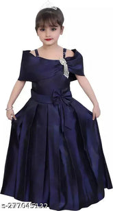 New Arrival Silk Girls Partywear Gown (1pc) - Soft, Lace-adorned silk party dress, perfect for 3-12 year olds, India origin