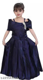 New Arrival Silk Girls Partywear Gown (1pc) - Soft, Lace-adorned silk party dress, perfect for 3-12 year olds, India origin