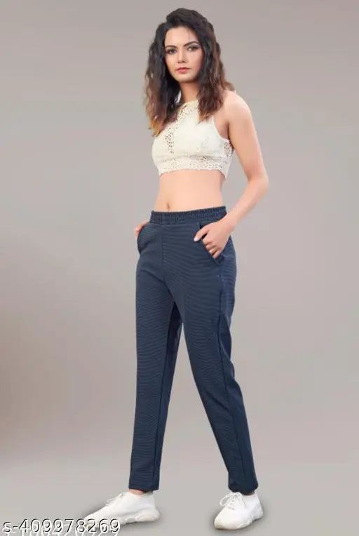 Soft lycra Women's TracPant, stylish and comfortable for casual wear and yoga. Solid net design, fully stretchable for a classic look. Made in India