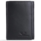 Genuine leather, urban style, RFID-blocking tri-fold men's wallet, solid pattern, free size (9cm x 1cm)