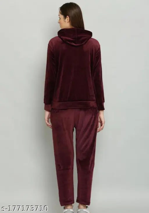 Wine velvet Zara tracksuit top & bottom sets, luxury velvet athleisure for women (M: 36-33-23, L: 38-33-23, XL: 40-33-23)