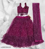 Kids silk semi-stitched net lehenga choli with sleeveless stitch blouse, checkered pattern, free size. Indian kids' traditional wear displayed on mannequin