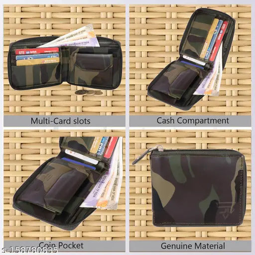 High-quality, PU checkered men's army round zip wallet with 2 compartments, crafted in India