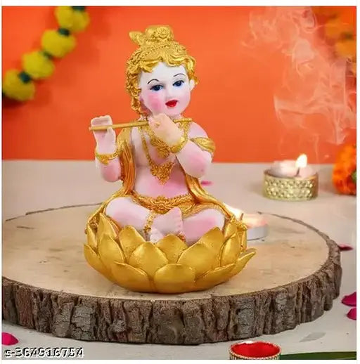 Handcrafted multicolor resin Krishna statue (52 x 4 inches), beautiful showpiece for table decoration and home decor
