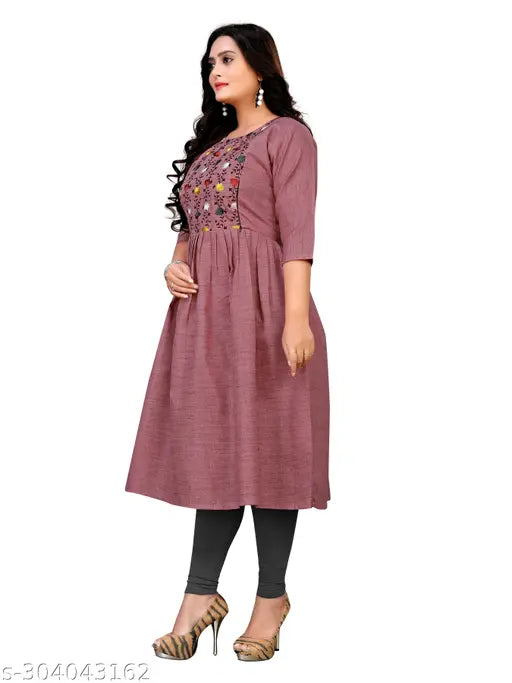 Embroidered maternity cotton anarkali kurta, three-quarter sleeves, concealed nursing zippers. India-made