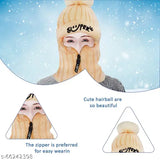 Wool beige unisex winter cap with smiley zipper and pom pom - ideal for outdoor activities