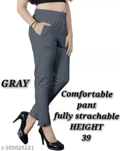 Dark grey cotton-lycra jumbo plus size stretchable pants with pockets for women, premium quality, loose fit, 24-hour fashion, 32"-52", Indian origin
