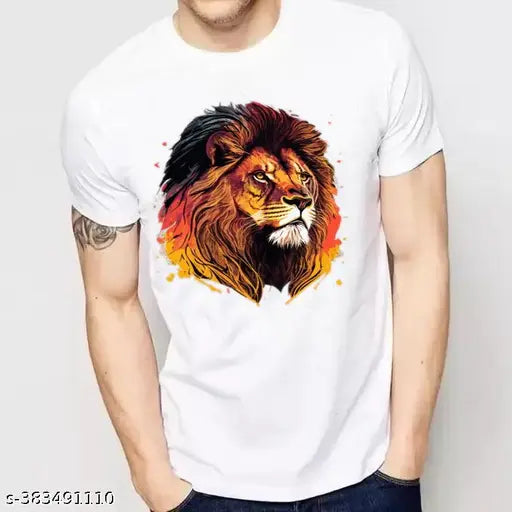 Lion animal colorful art design premium polyester t-shirt with short sleeves, perfect addition to versatile wardrobes for men. Available in sizes S-XXL