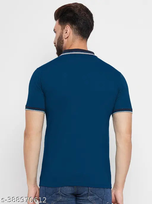 Men's solid polyester polo collar t-shirt, short sleeves with printed pattern. Size M (40in chest, 27in length), available for purchase